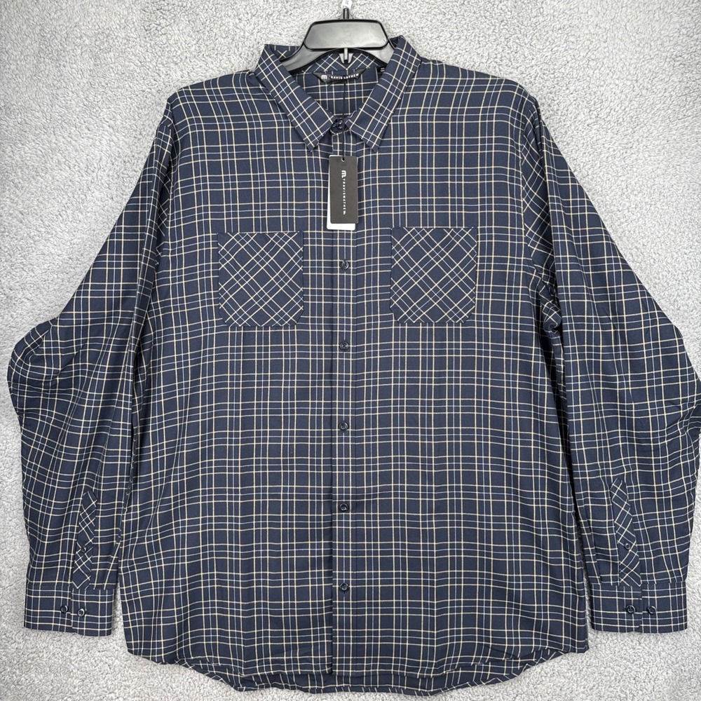 Travis Mathew Plaid Flannel Shirt Mens XXL 2XL L/S Cloud Button Up Total Eclipse